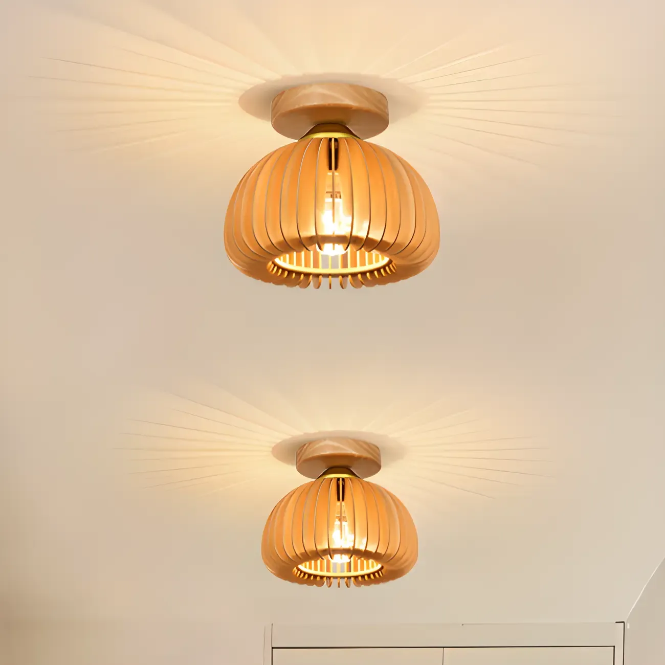 Natural Finish Dome Semi Flush Ceiling Light for Living Room Image - 7