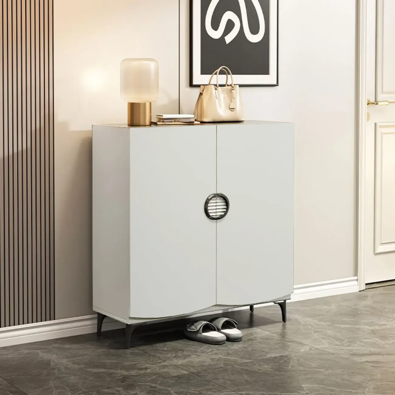 Dark Gray Wood Hallway Shoe Storage Cabinet Image - 3