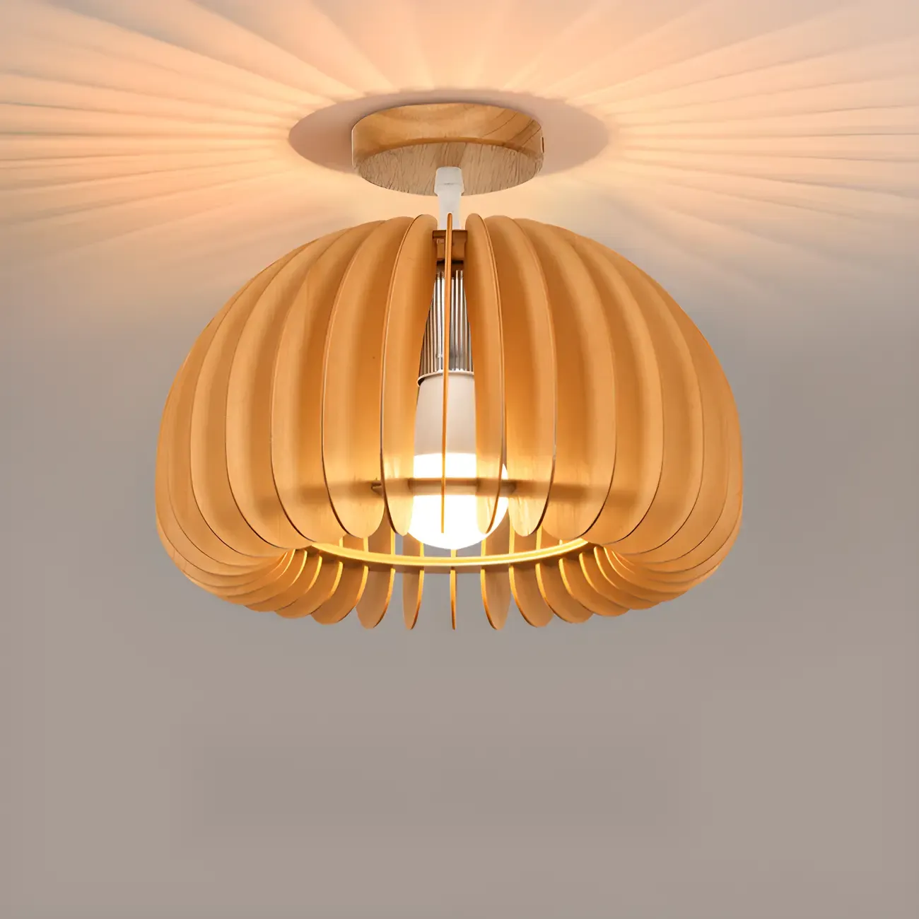 Natural Finish Dome Semi Flush Ceiling Light for Living Room Image - 12