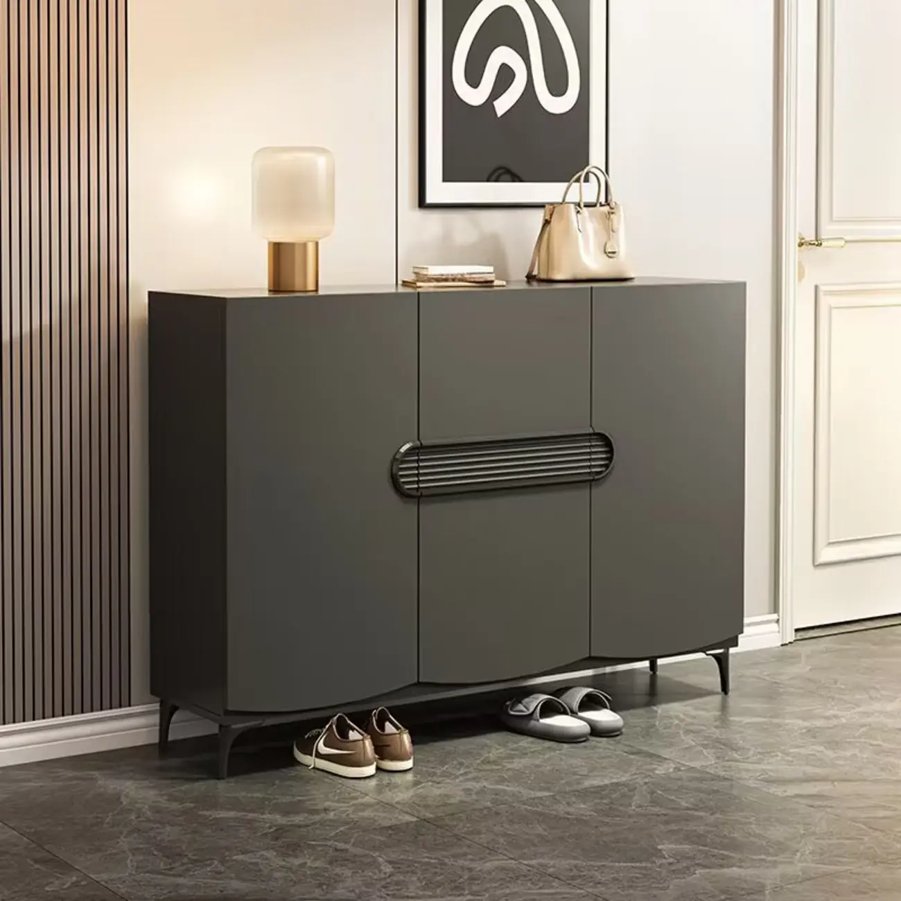 Dark Gray Wood Hallway Shoe Storage Cabinet Image - 4 | homeyfad