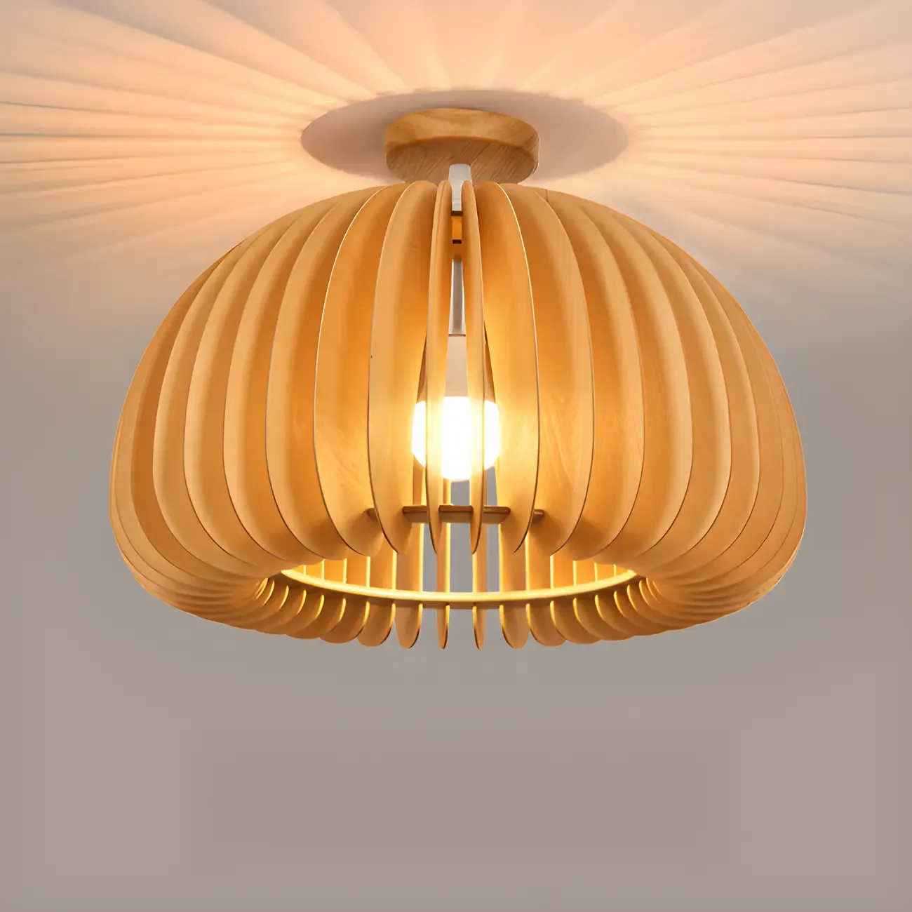Natural Finish Dome Semi Flush Ceiling Light for Living Room Image - 13