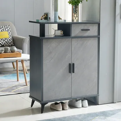 Entryway Grey Wood Shoe Storage Cabinet with Display Top  Image - 2
