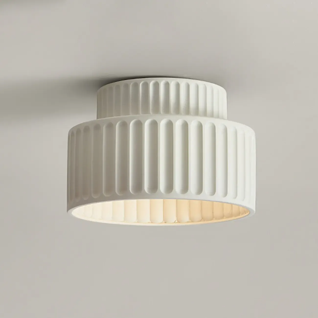 Modern Cylinder Semi Flush Ceiling Light with Plastic Shade Image - 7