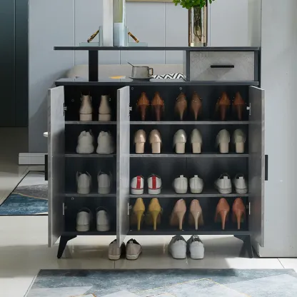 Entryway Grey Wood Shoe Storage Cabinet with Display Top  Image - 3