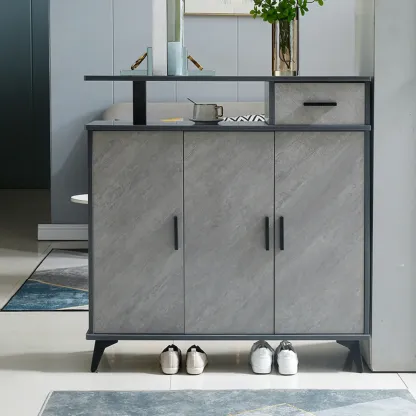 Entryway Grey Wood Shoe Storage Cabinet with Display Top  Image - 4