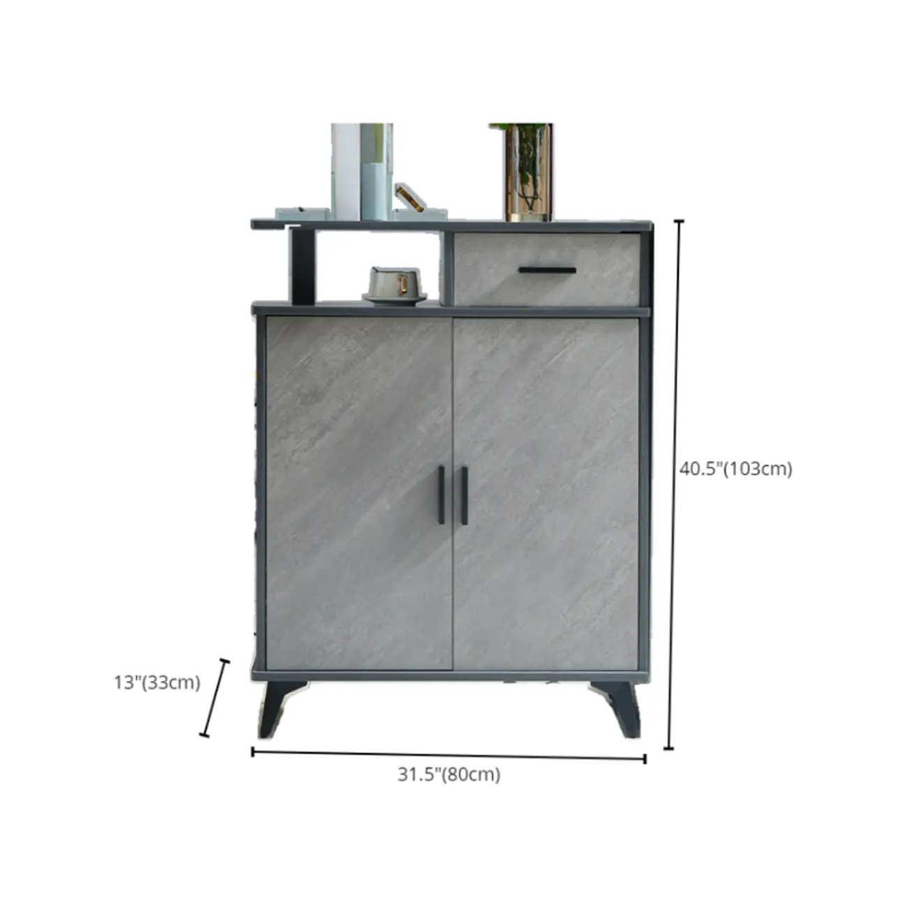 Entryway Grey Wood Shoe Storage Cabinet with Display Top #size