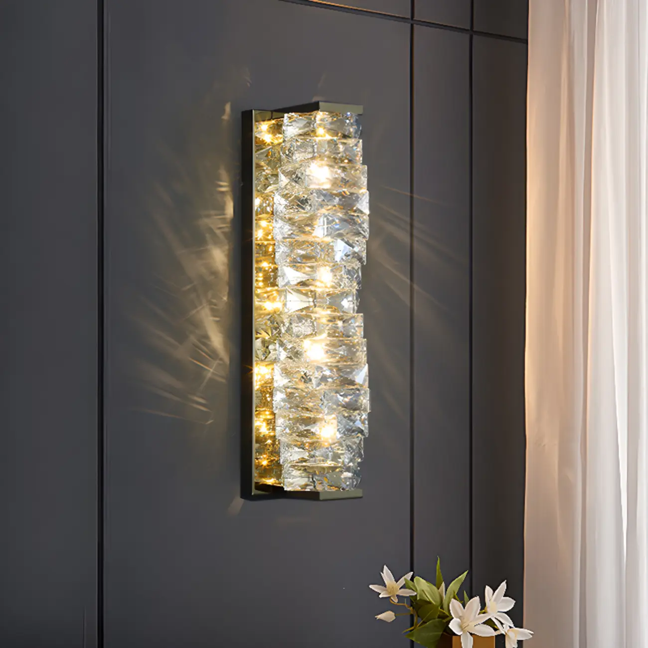 2-Light Geometric Wall Light with Clear Crystal  Image - 1 | homeyfad