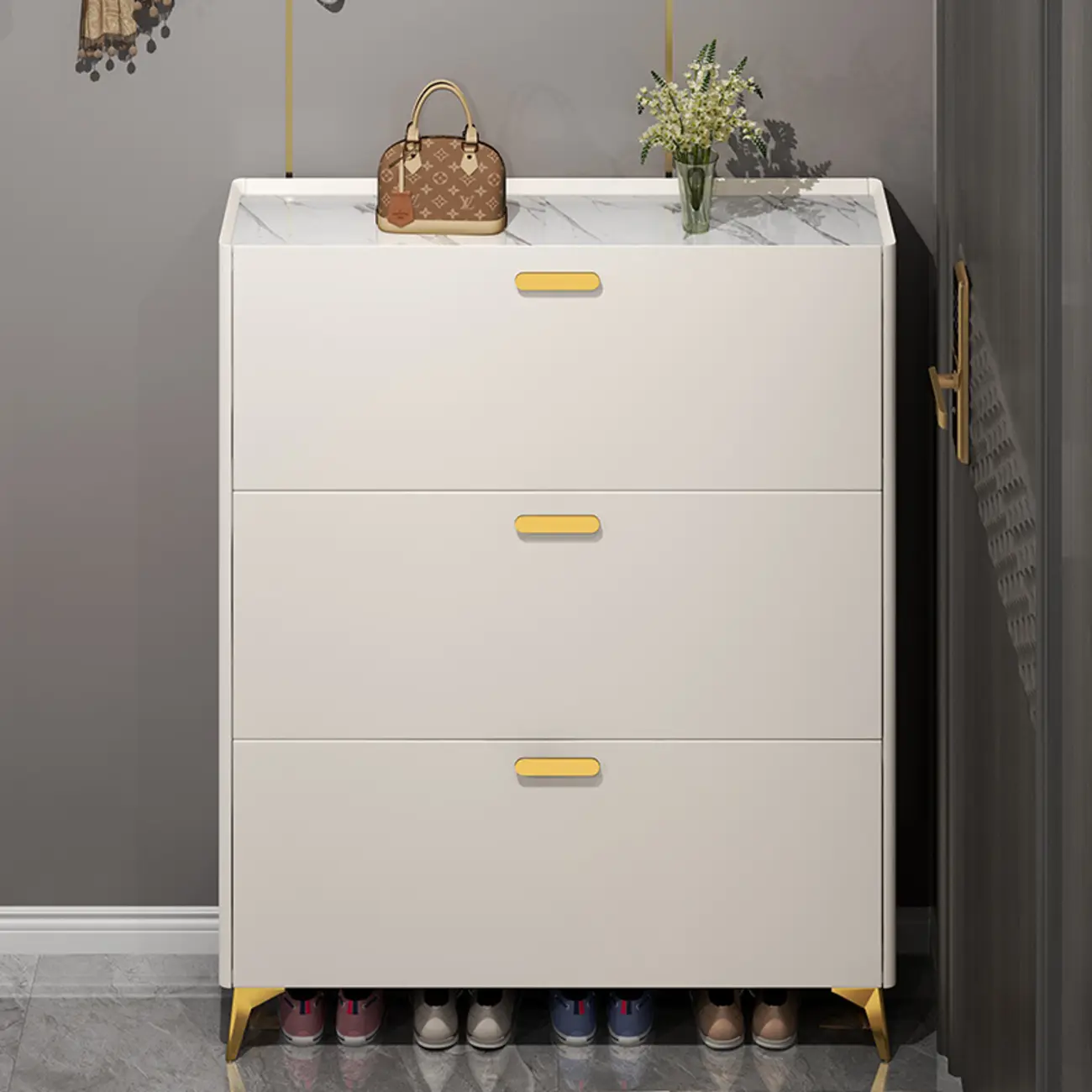 Grey/White Wood Hidden Storage Shoe Cabinet for Entryway Image - 3 | homeyfad