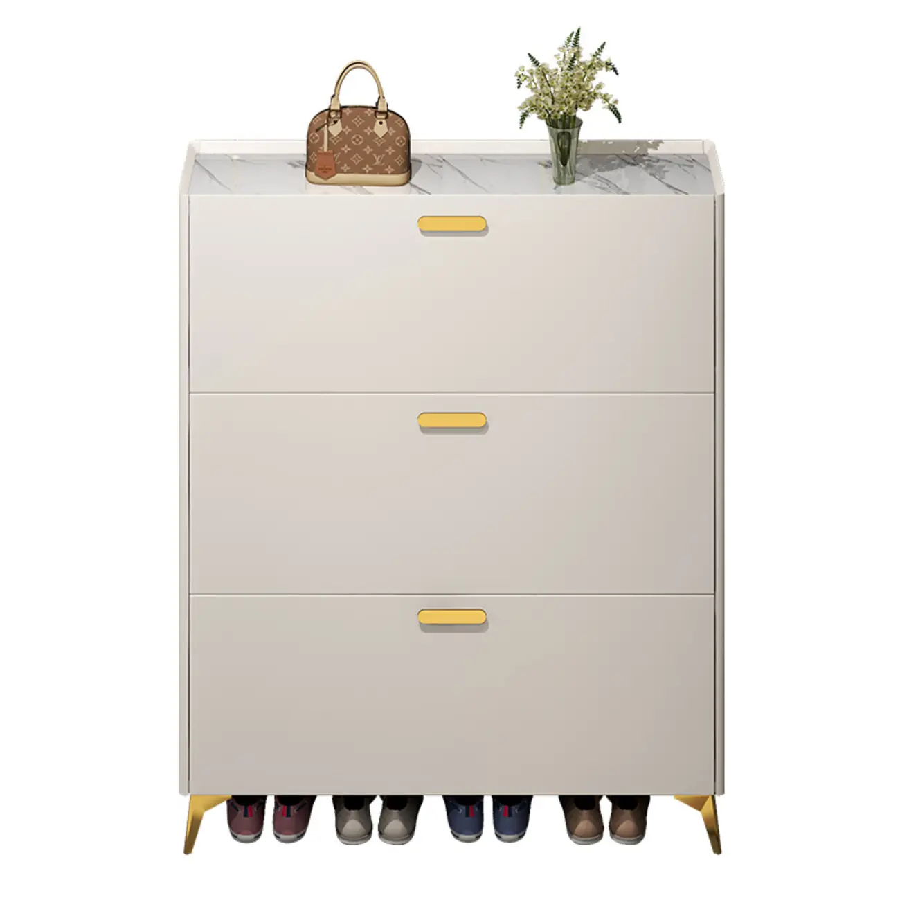 Grey/White Wood Hidden Storage Shoe Cabinet for Entryway Image - 5 | homeyfad