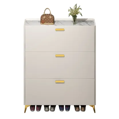 Grey/White Wood Hidden Storage Shoe Cabinet for Entryway Image - 5