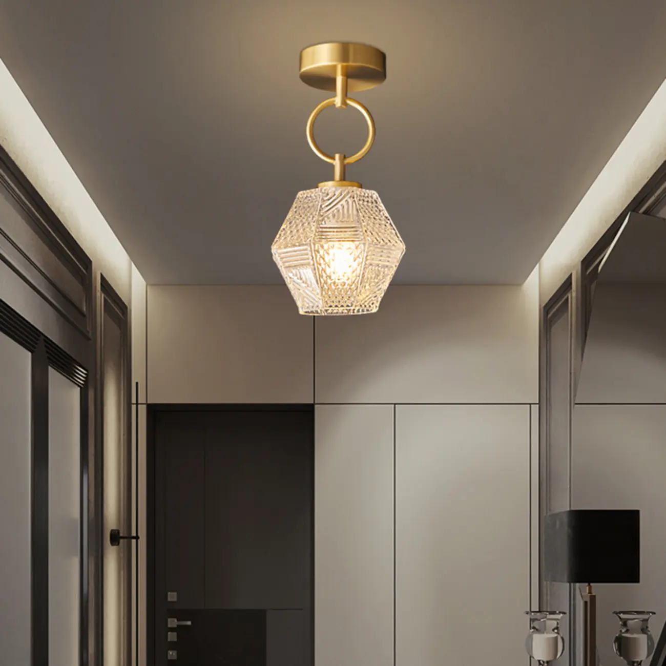 5 to 9 Inch Gold Modern Semi Flush Ceiling Light for Entryway Image - 1 | homeyfad