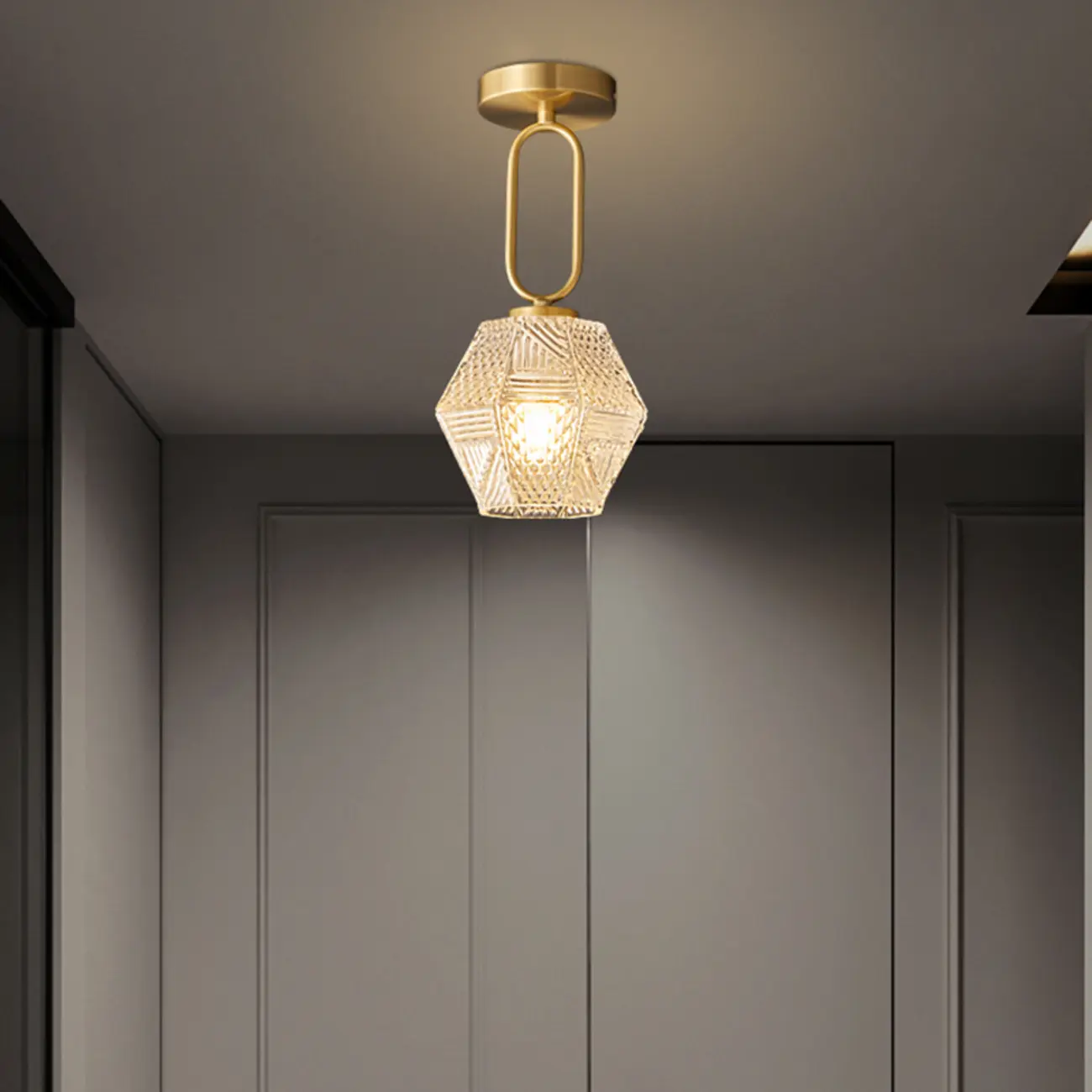5 to 9 Inch Gold Modern Semi Flush Ceiling Light for Entryway Image - 4 | homeyfad