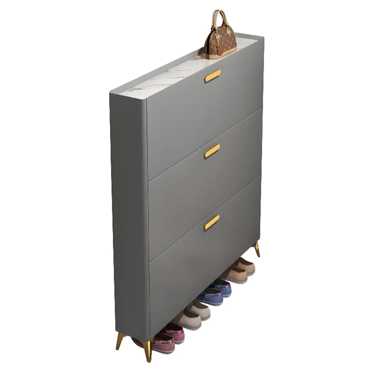 Grey/White Wood Hidden Storage Shoe Cabinet for Entryway Image - 12 | homeyfad