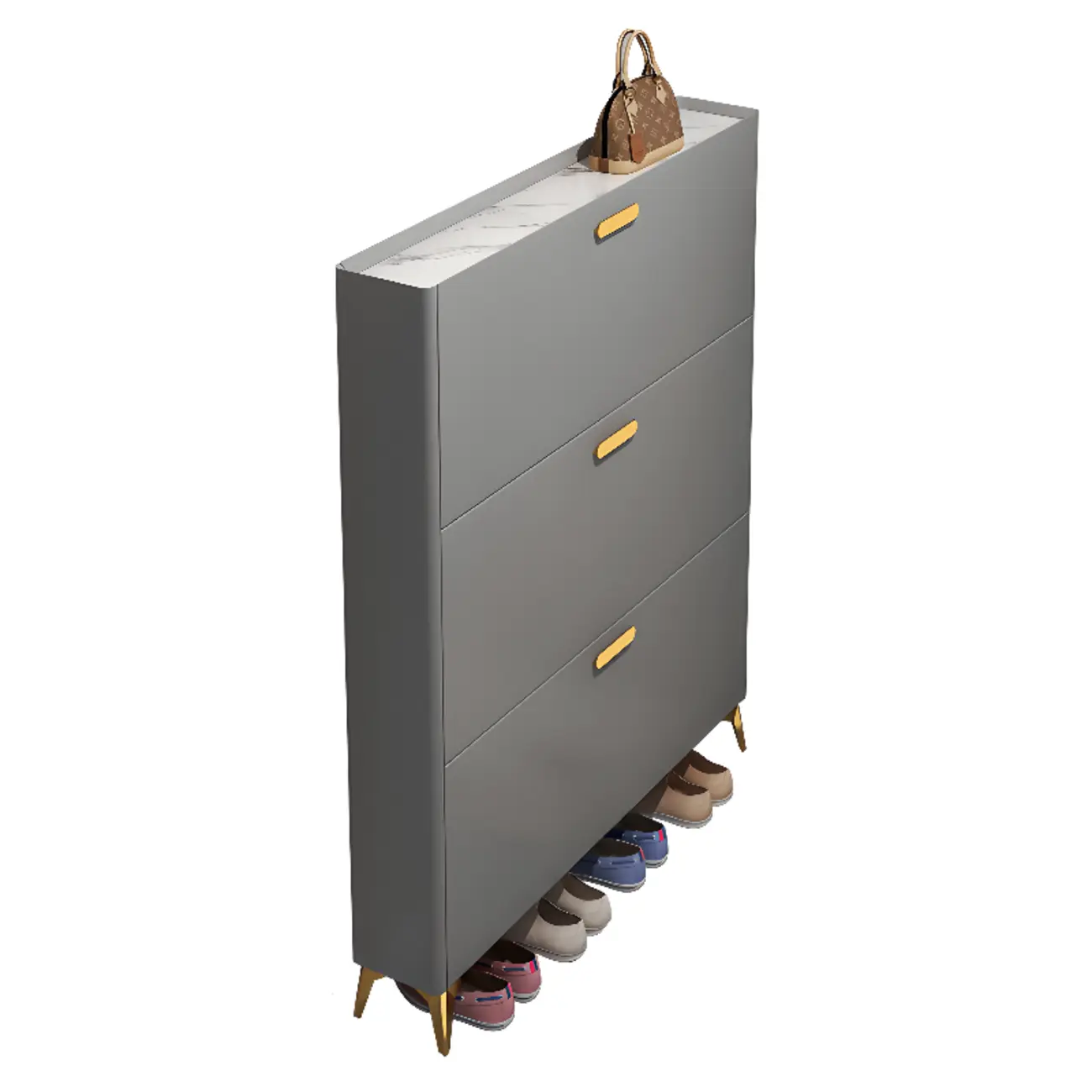 Grey/White Wood Hidden Storage Shoe Cabinet for Entryway Image - 13 | homeyfad