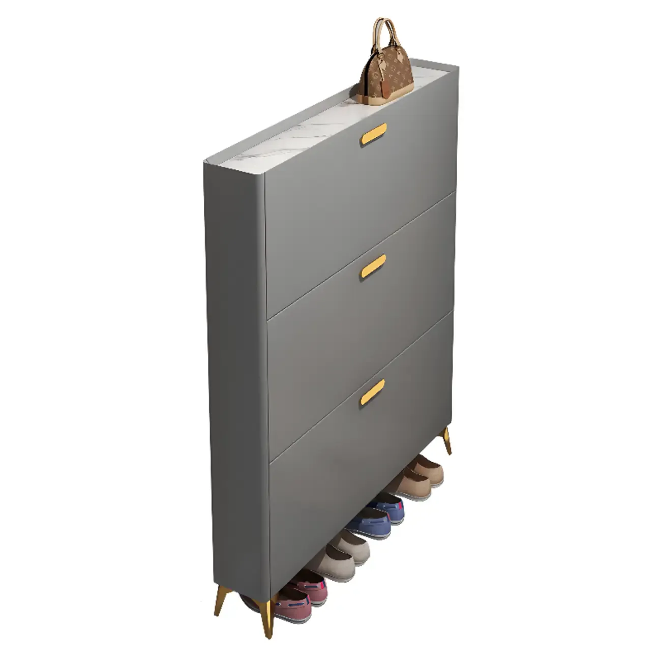 Grey/White Wood Hidden Storage Shoe Cabinet for Entryway Image - 13