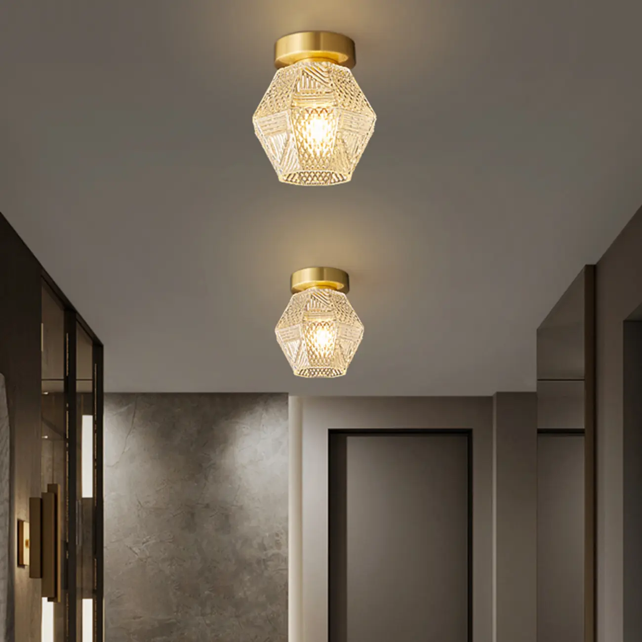 5 to 9 Inch Gold Modern Semi Flush Ceiling Light for Entryway Image - 6 | homeyfad
