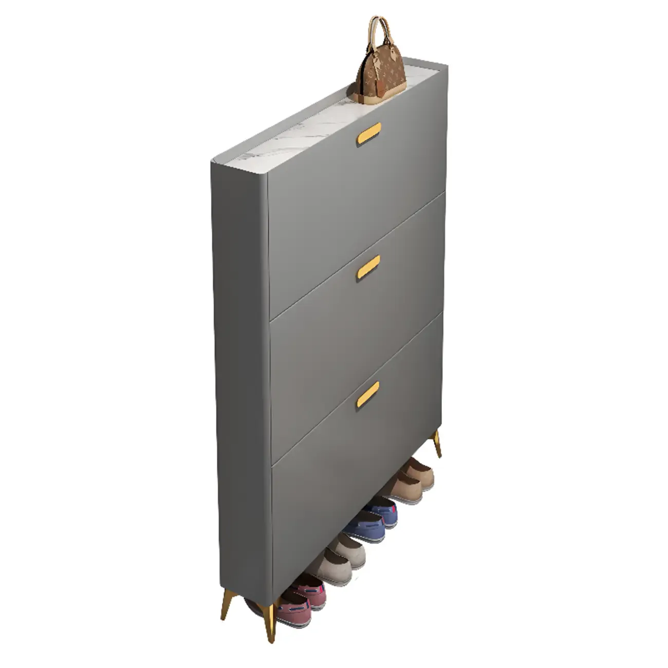 Grey/White Wood Hidden Storage Shoe Cabinet for Entryway Image - 14