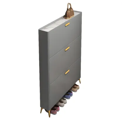 Grey/White Wood Hidden Storage Shoe Cabinet for Entryway Image - 14