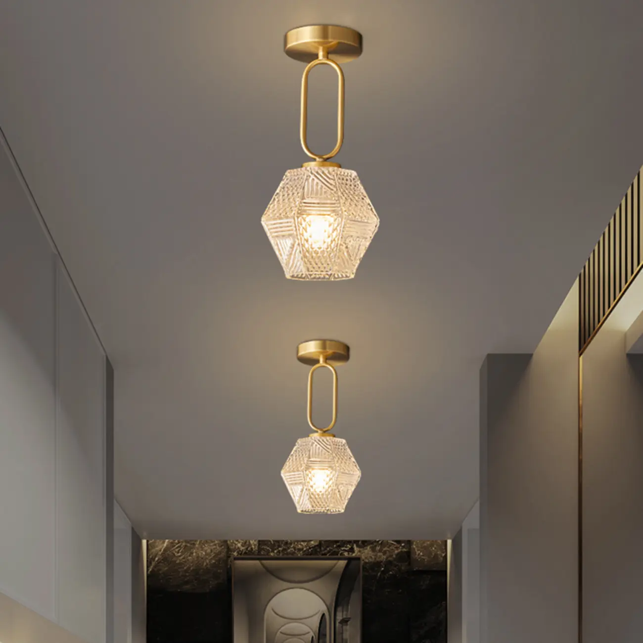 5 to 9 Inch Gold Modern Semi Flush Ceiling Light for Entryway Image - 7 | homeyfad