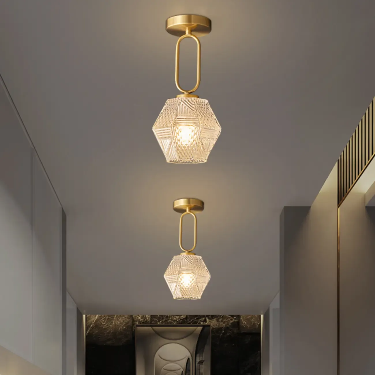 5 to 9 Inch Gold Modern Semi Flush Ceiling Light for Entryway Image - 7