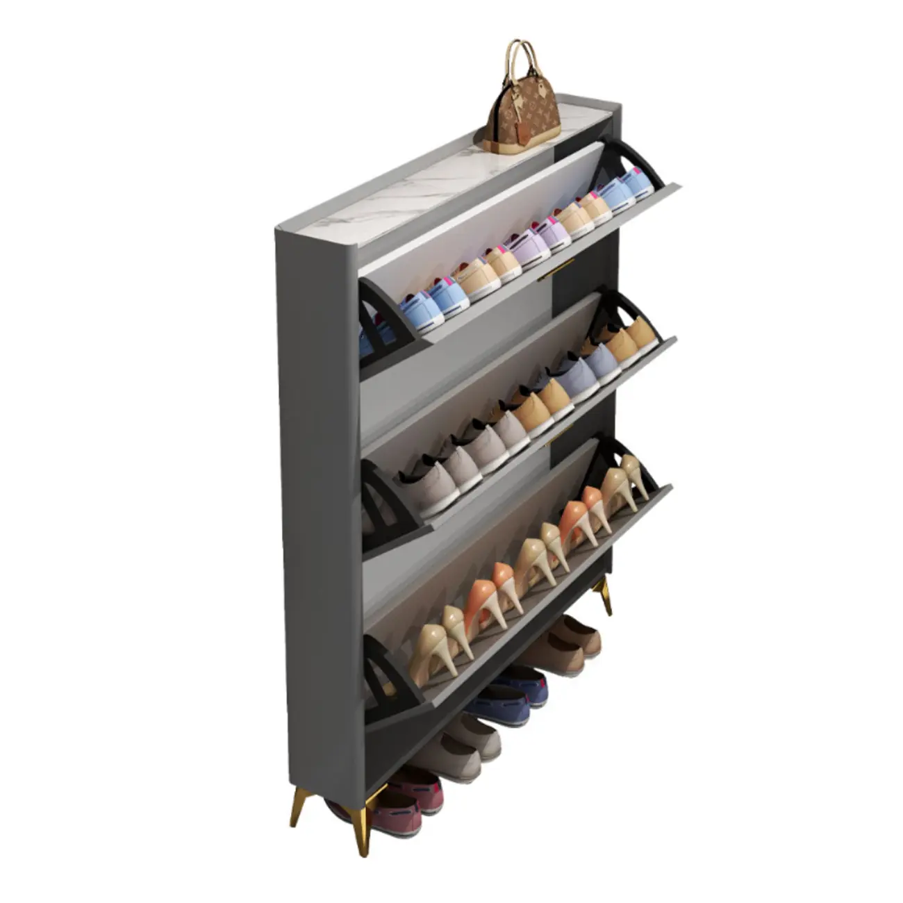 Grey/White Wood Hidden Storage Shoe Cabinet for Entryway Image - 15 | homeyfad