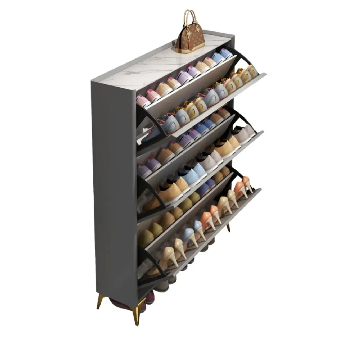 Grey/White Wood Hidden Storage Shoe Cabinet for Entryway Image - 16