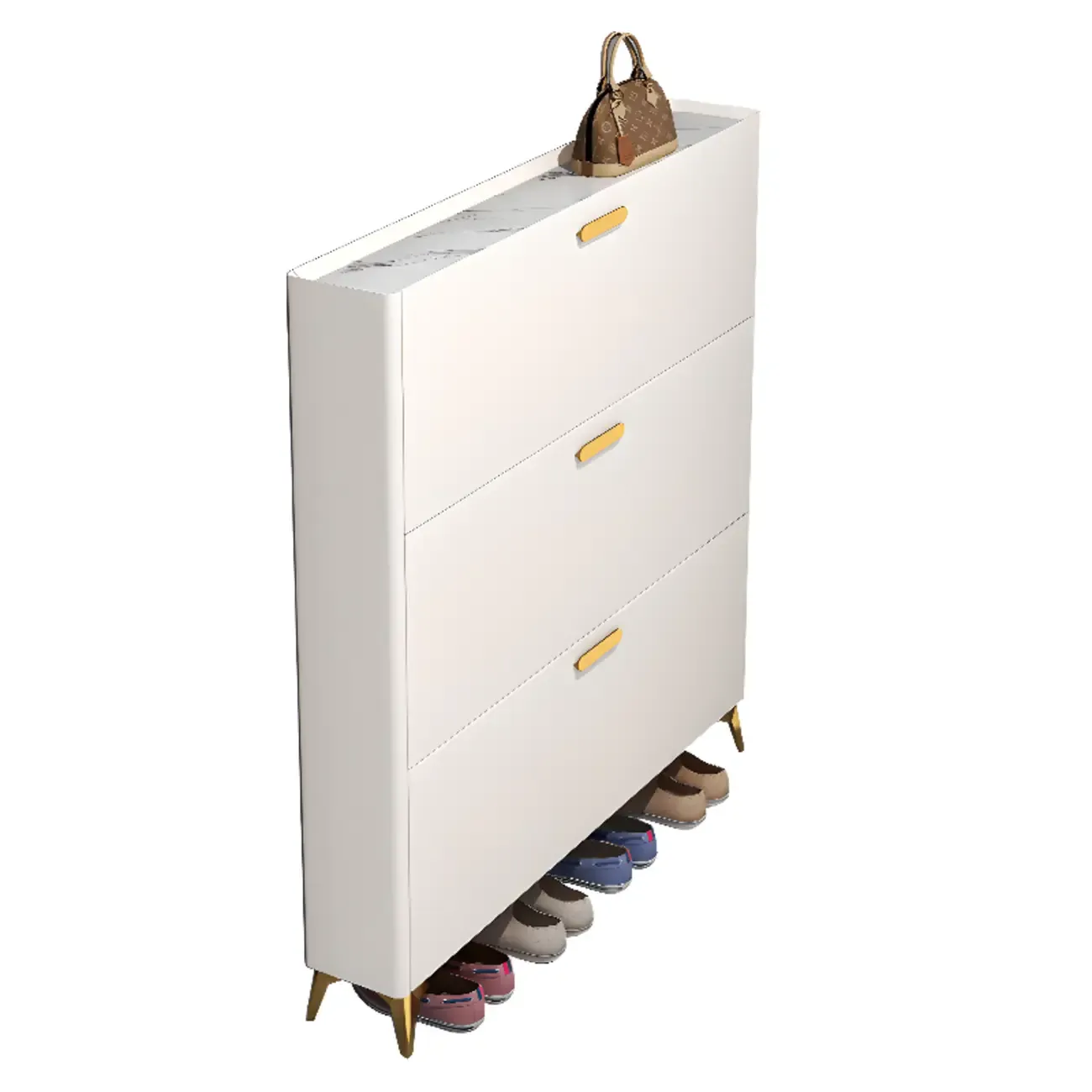 Grey/White Wood Hidden Storage Shoe Cabinet for Entryway Image - 18