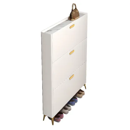 Grey/White Wood Hidden Storage Shoe Cabinet for Entryway Image - 19