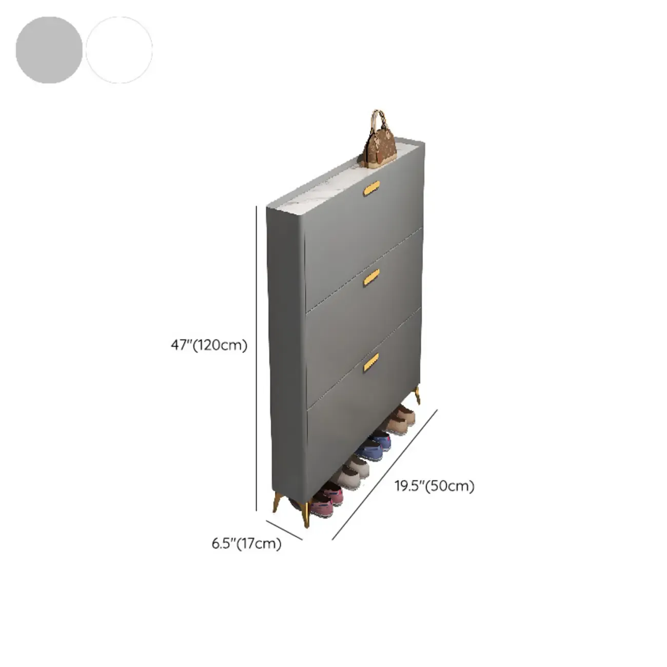 Grey/White Wood Hidden Storage Shoe Cabinet for Entryway #size