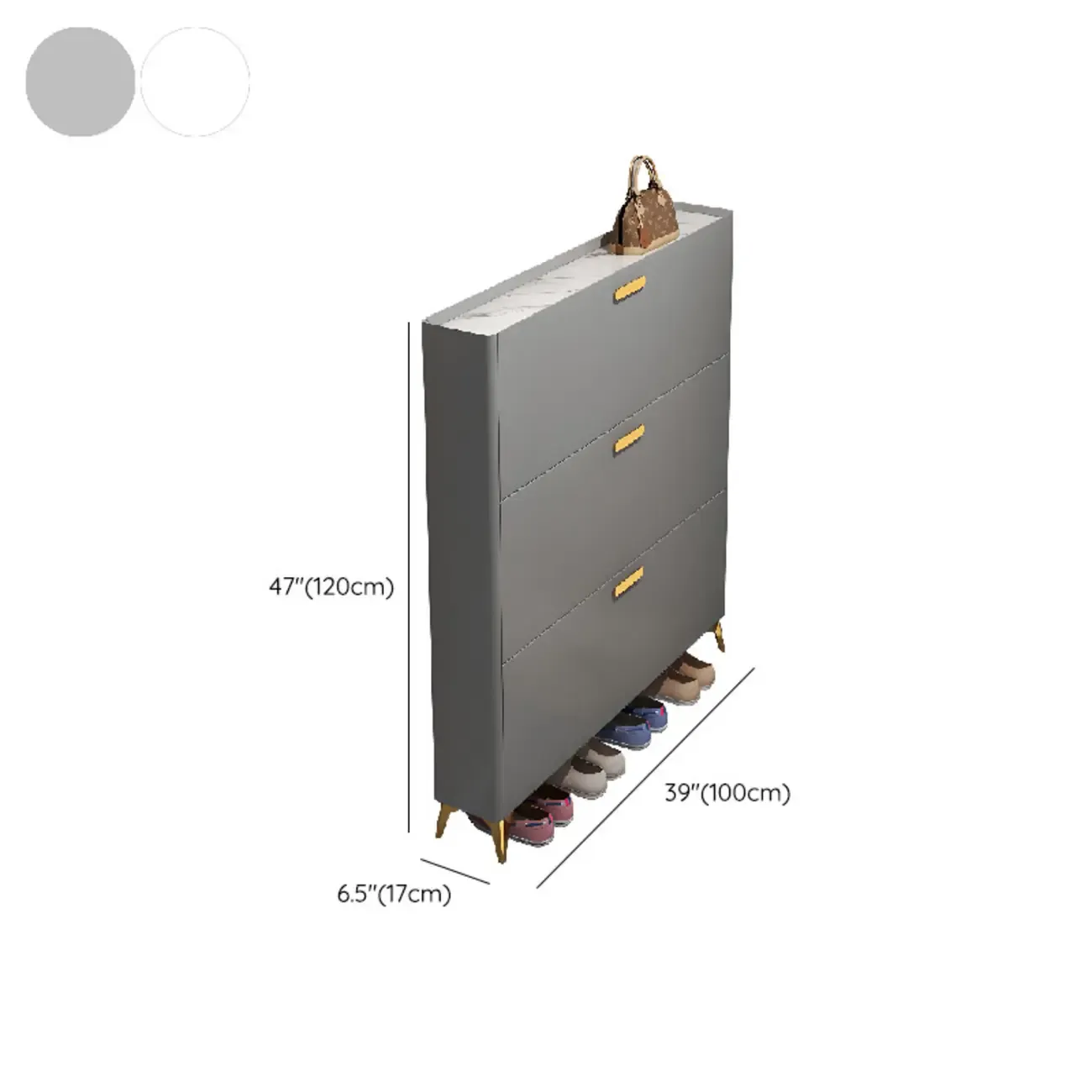 Grey/White Wood Hidden Storage Shoe Cabinet for Entryway Image - 25