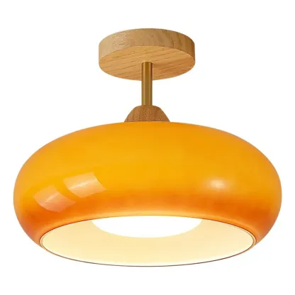 Modern Mini Semi Flush Mount Ceiling Light with Drum Shape Image - 7