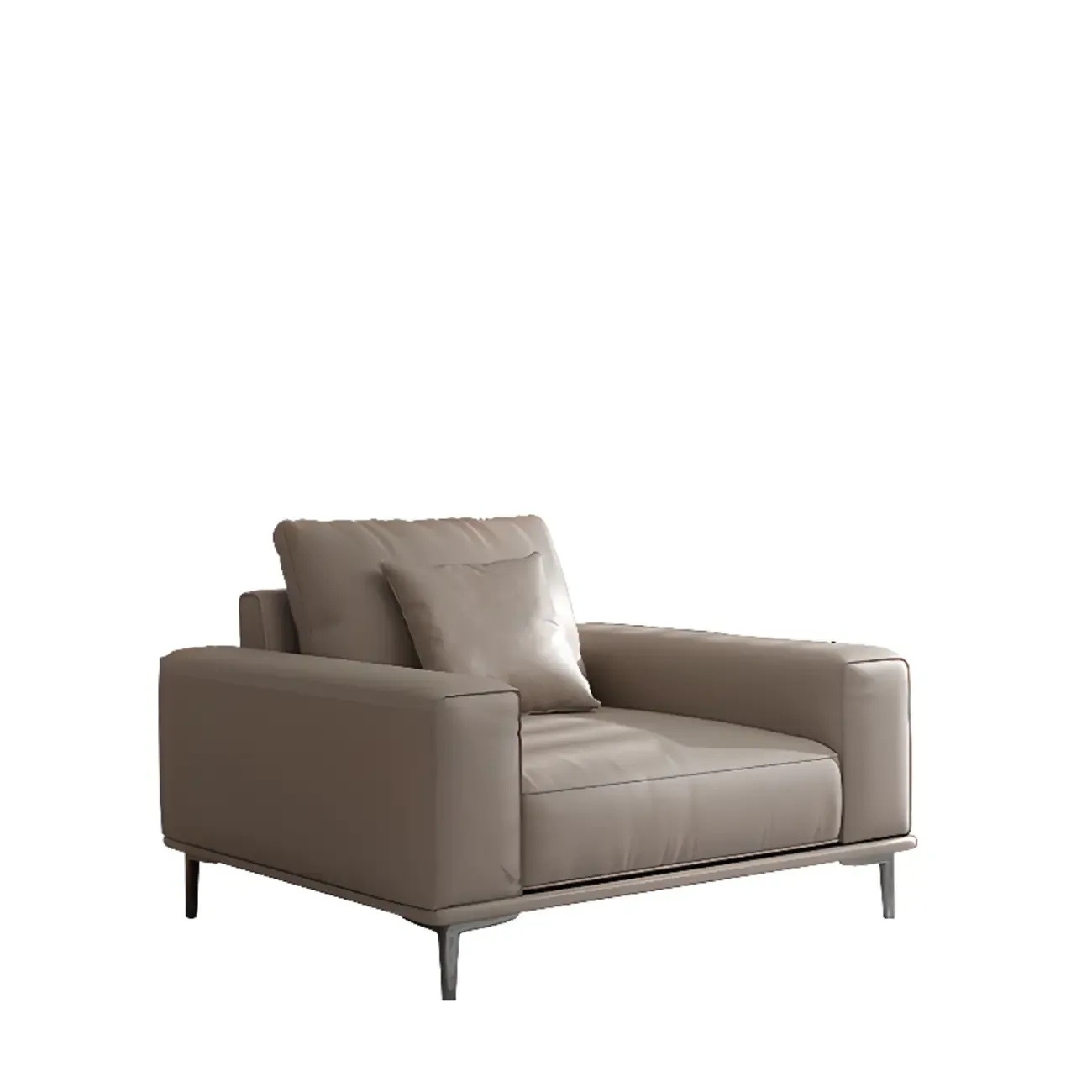 Modern Grey Leather Upholstered Sofa with Pillows Image - 2