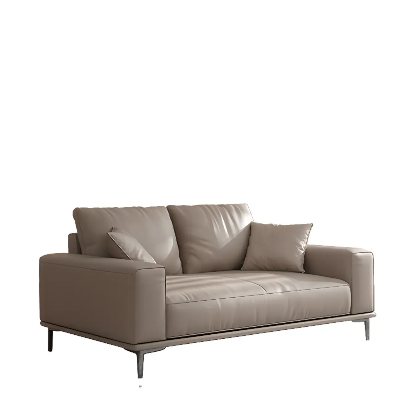 Modern Grey Leather Upholstered Sofa with Pillows Image - 4