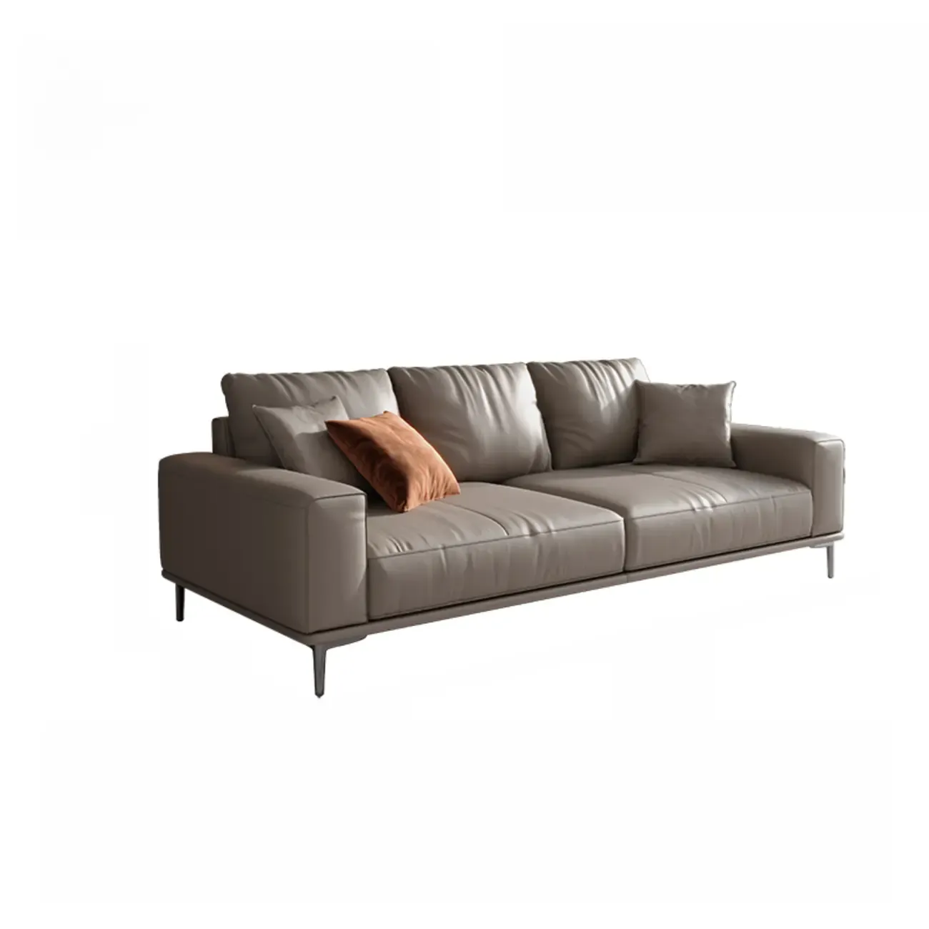 Modern Grey Leather Upholstered Sofa with Pillows Image - 5