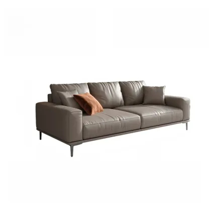 Modern Grey Leather Upholstered Sofa with Pillows Image - 5