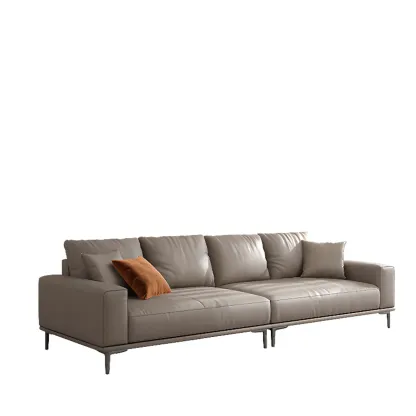 Modern Grey Leather Upholstered Sofa with Pillows Image - 9