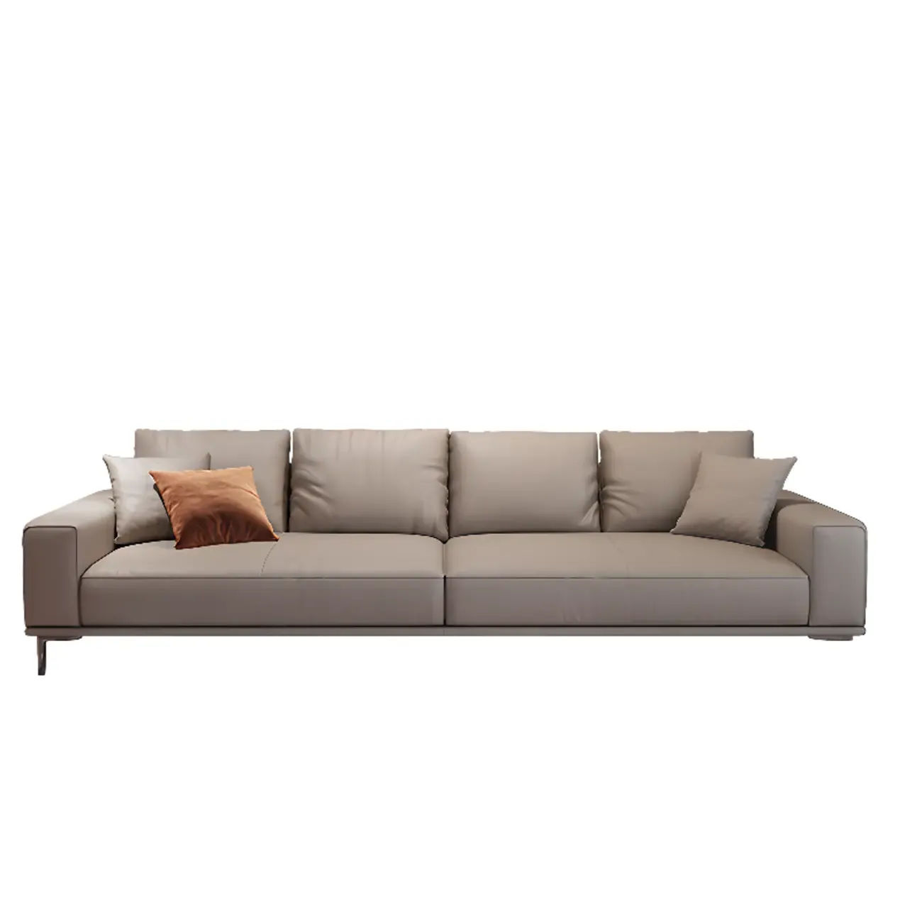 Modern Grey Leather Upholstered Sofa with Pillows Image - 10