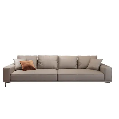 Modern Grey Leather Upholstered Sofa with Pillows Image - 10