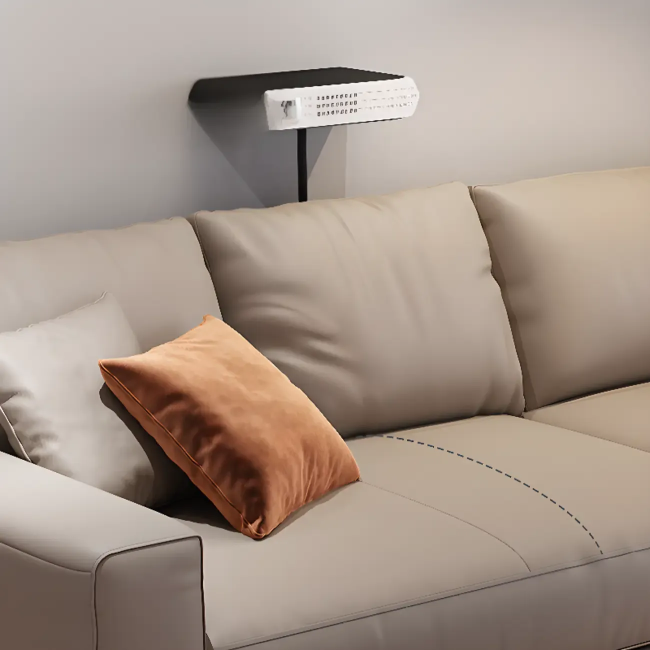 Modern Grey Leather Upholstered Sofa with Pillows Image - 12