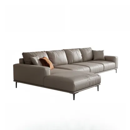 Modern Grey Leather Upholstered Sofa with Pillows Image - 13