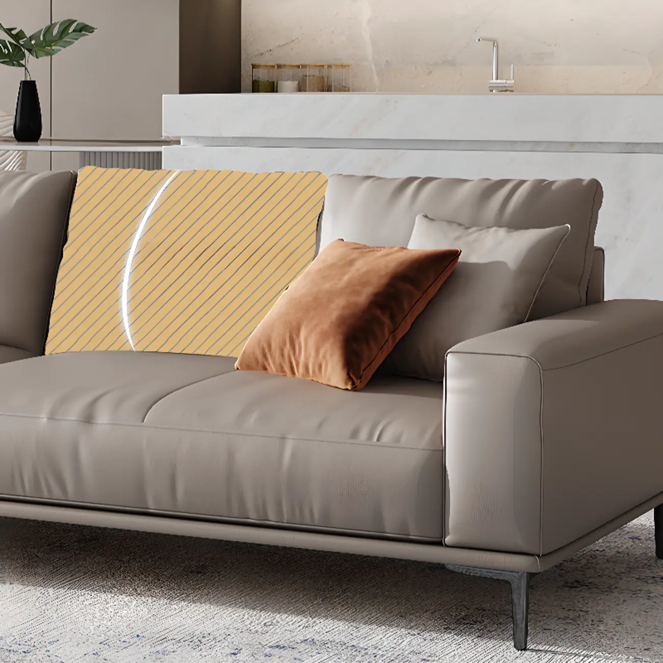 Modern Grey Leather Upholstered Sofa with Pillows Image - 14 | homeyfad