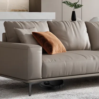 Modern Grey Leather Upholstered Sofa with Pillows Image - 15