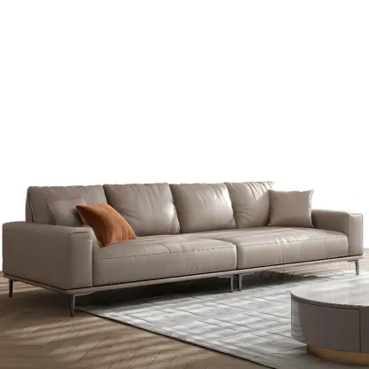 Modern Grey Leather Upholstered Sofa with Pillows Image - 17