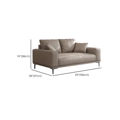 Modern Grey Leather Upholstered Sofa with Pillows Image - 19