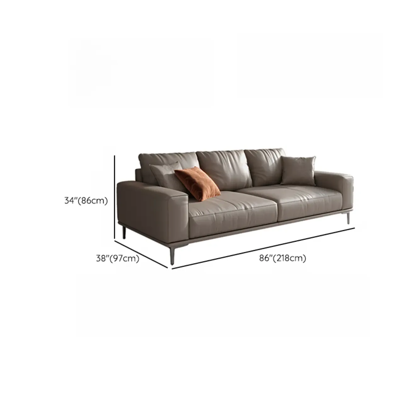 Modern Grey Leather Upholstered Sofa with Pillows Image - 20