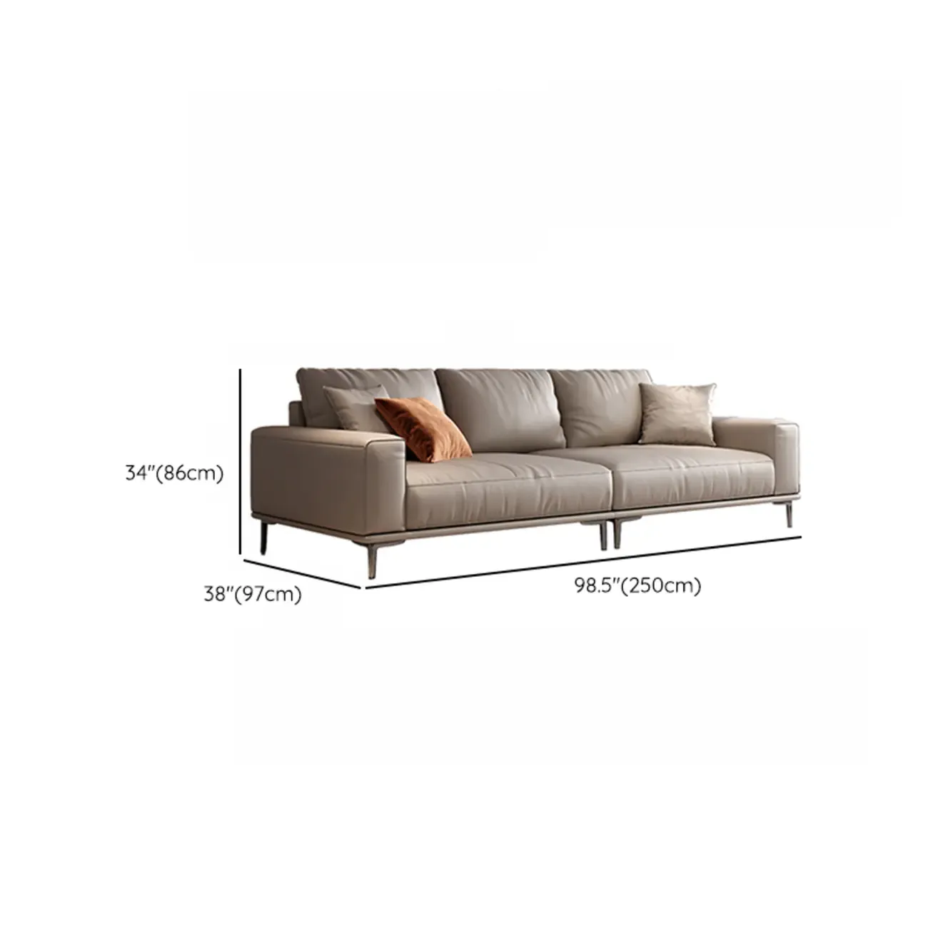 Modern Grey Leather Upholstered Sofa with Pillows Image - 22