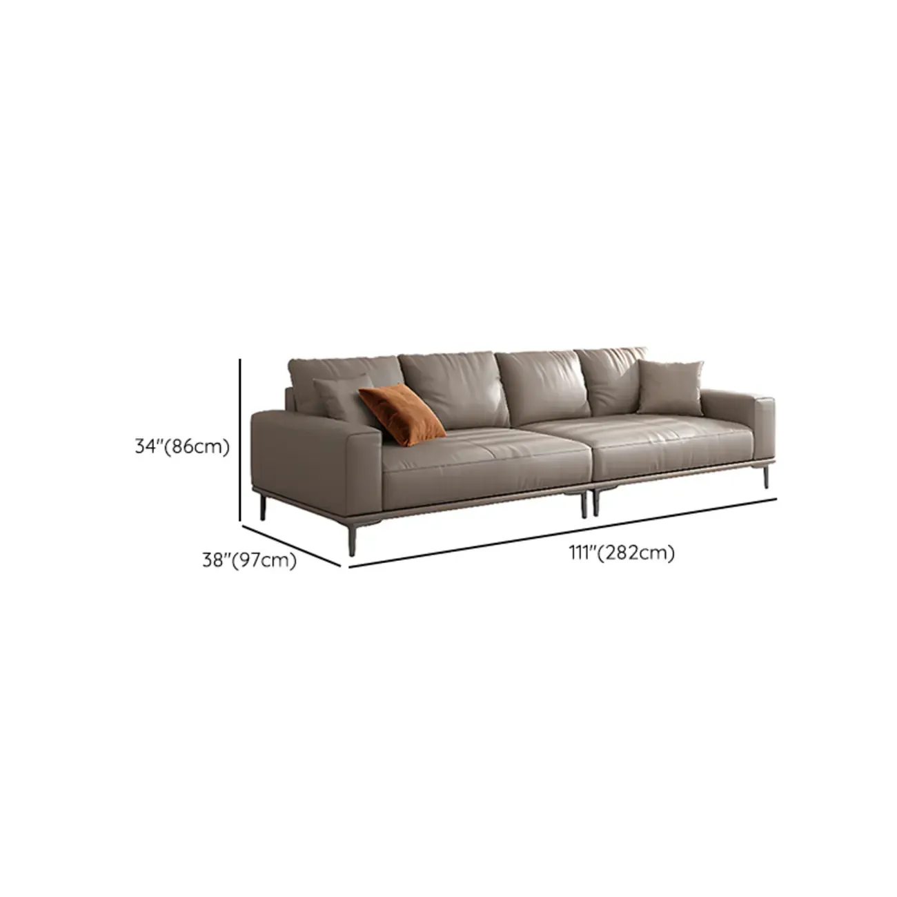 Modern Grey Leather Upholstered Sofa with Pillows Image - 23