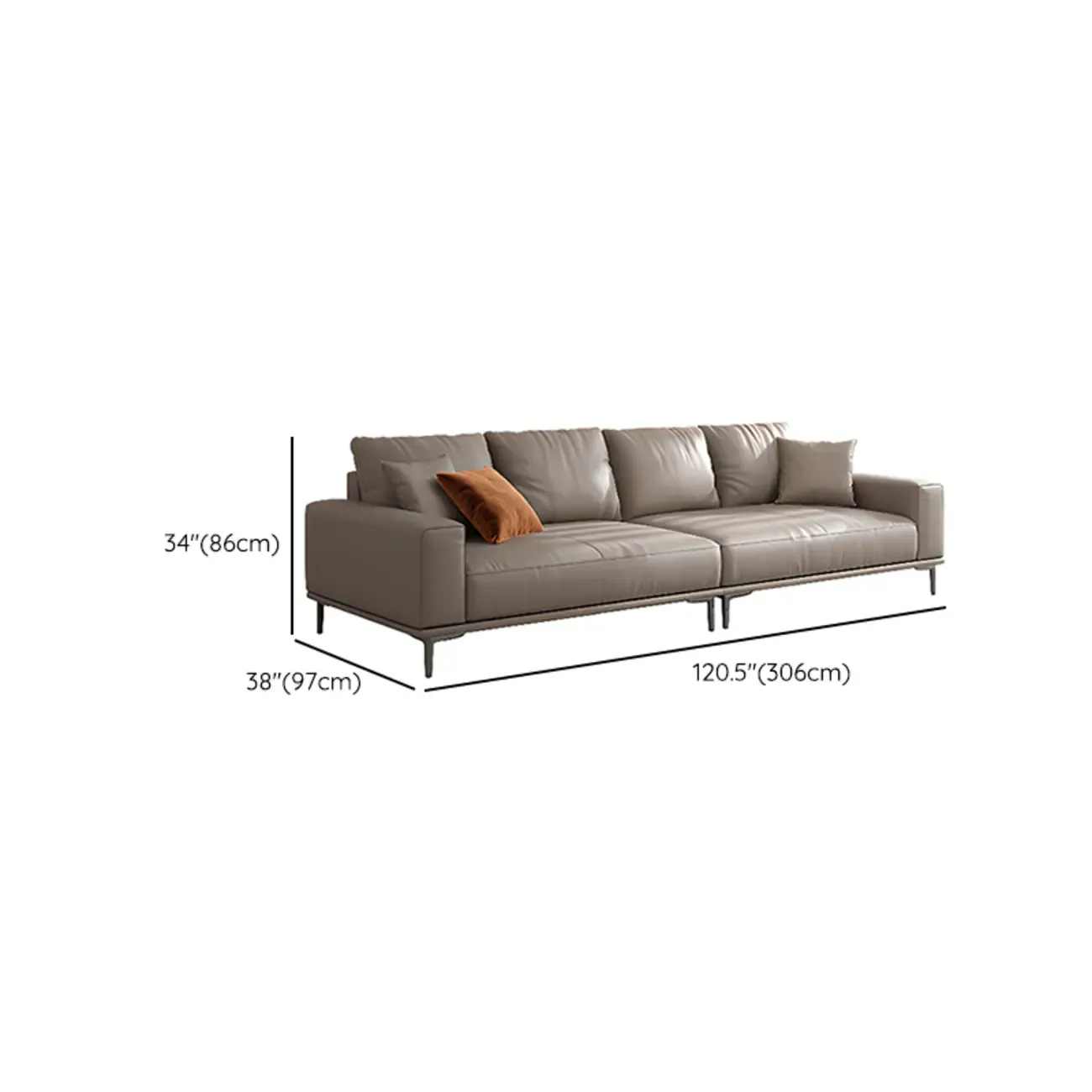 Modern Grey Leather Upholstered Sofa with Pillows Image - 24