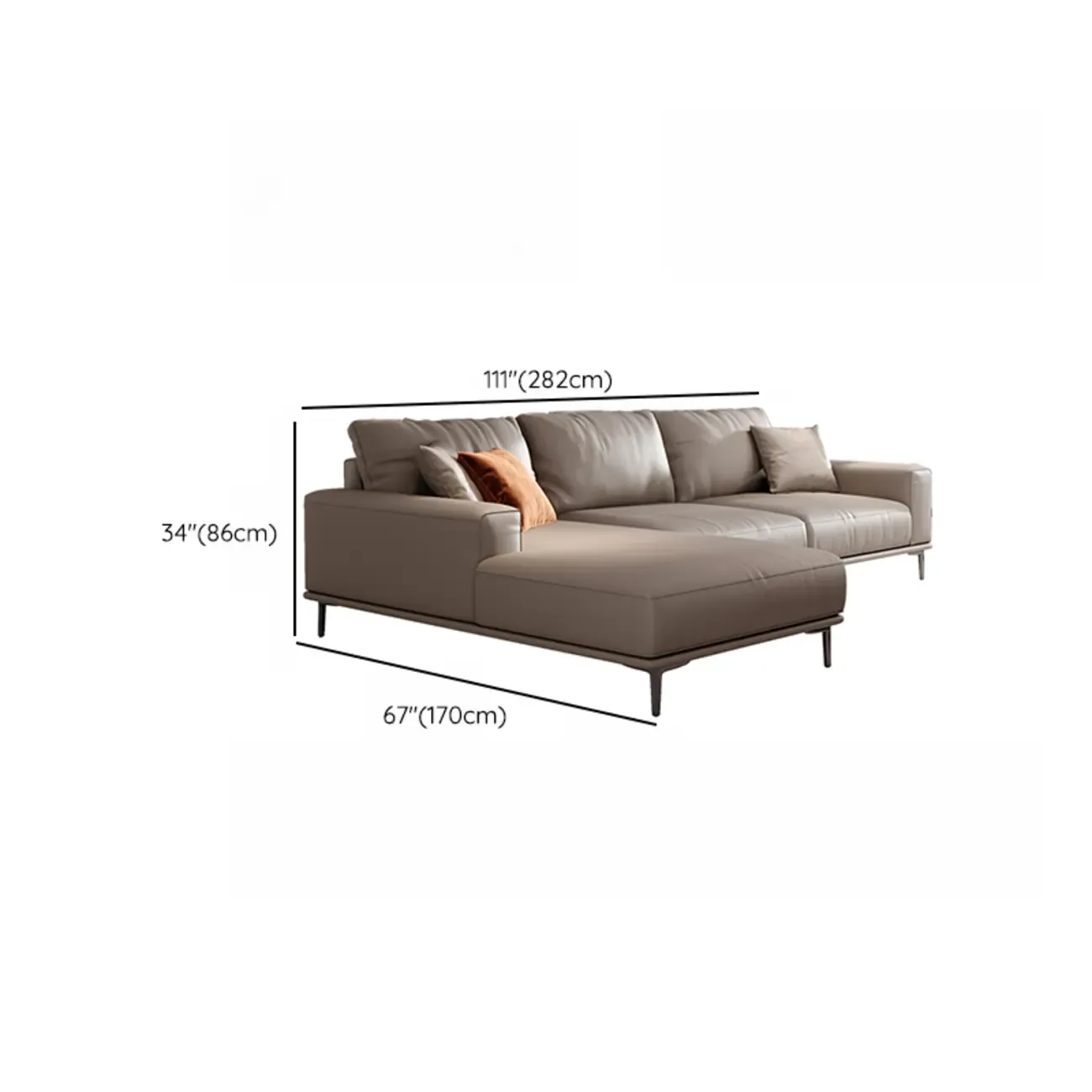 Modern Grey Leather Upholstered Sofa with Pillows Image - 26