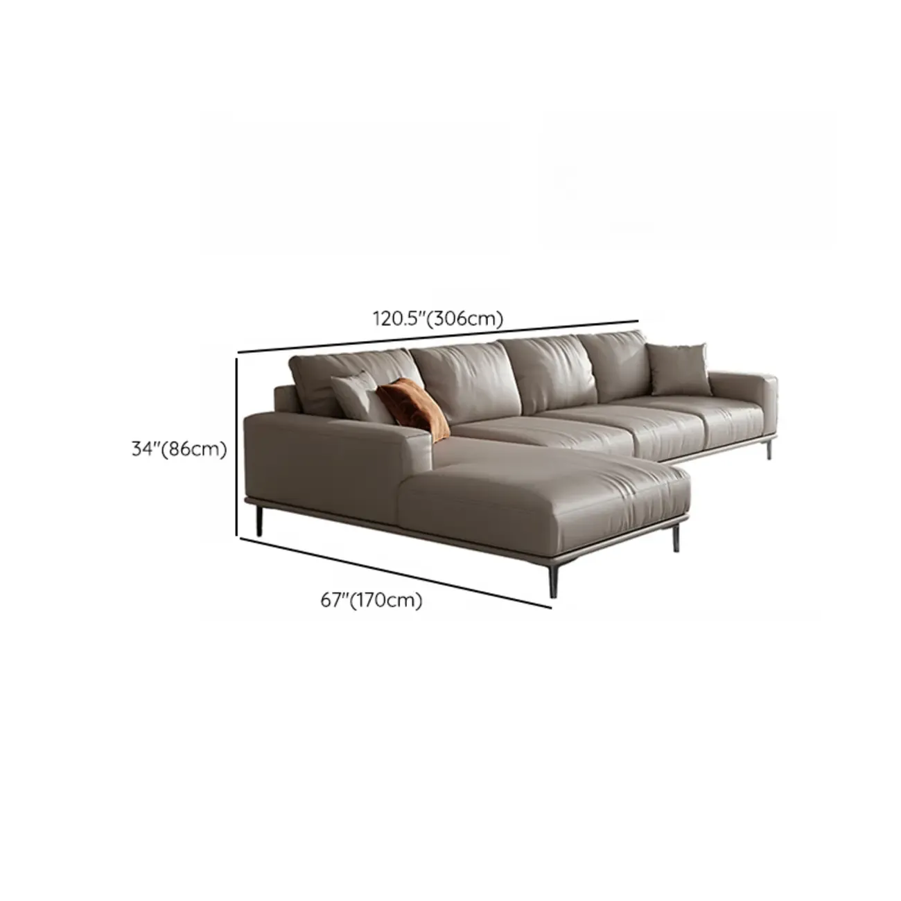 Modern Grey Leather Upholstered Sofa with Pillows Image - 27
